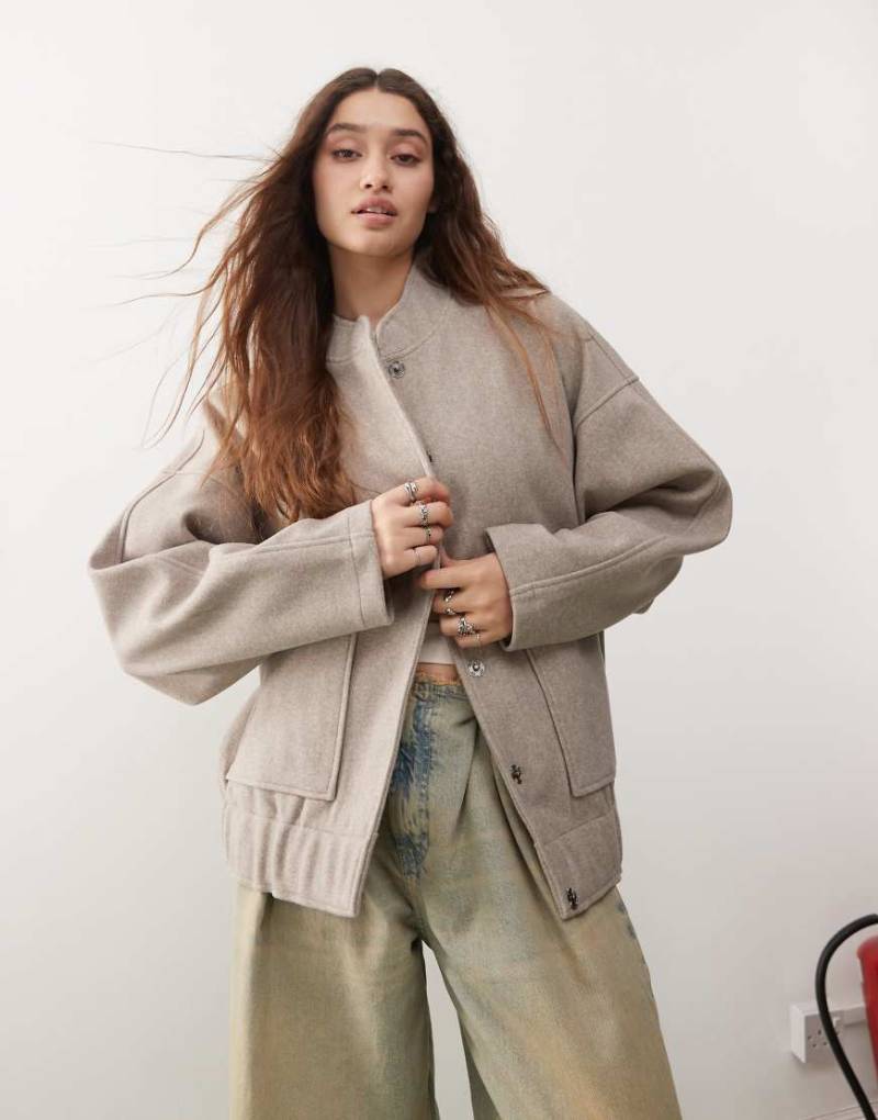 Noisy May - Angeraute Bomberjacke in Beige meliert-Neutral von Noisy May