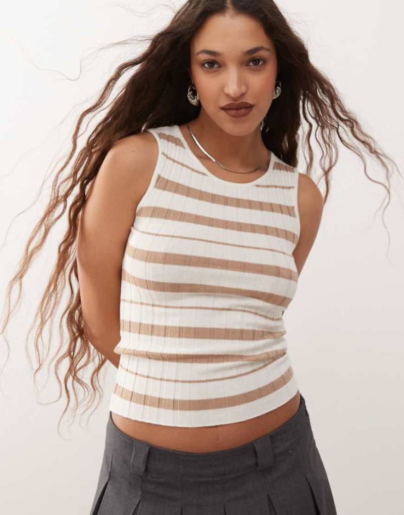 Noisy May - Geripptes Tanktop in Beige und Creme gestreift-Neutral von Noisy May