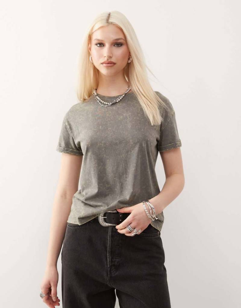 Noisy May - Regular Fit T-Shirt in grau-grüner Waschung von Noisy May