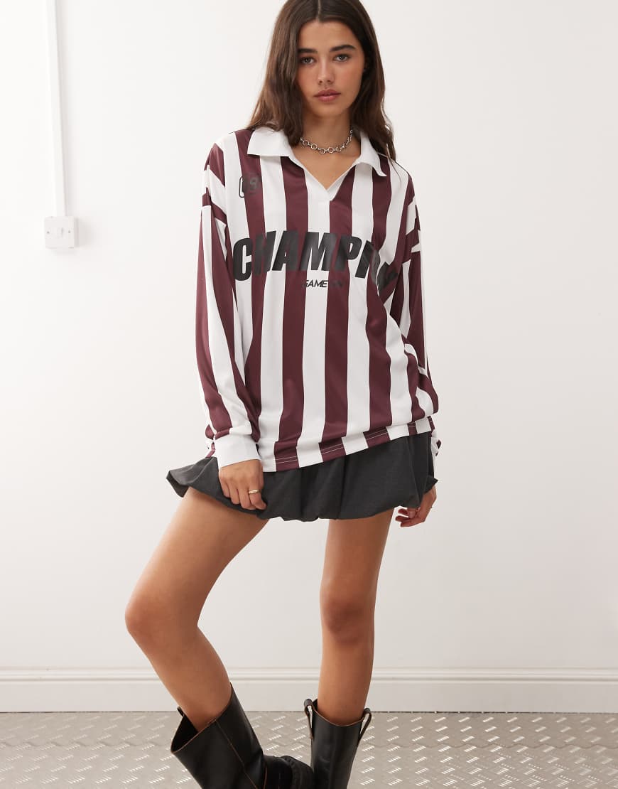 Noisy May - Langärmliges Sport-Trikot in burgunderrot gestreift von Noisy May