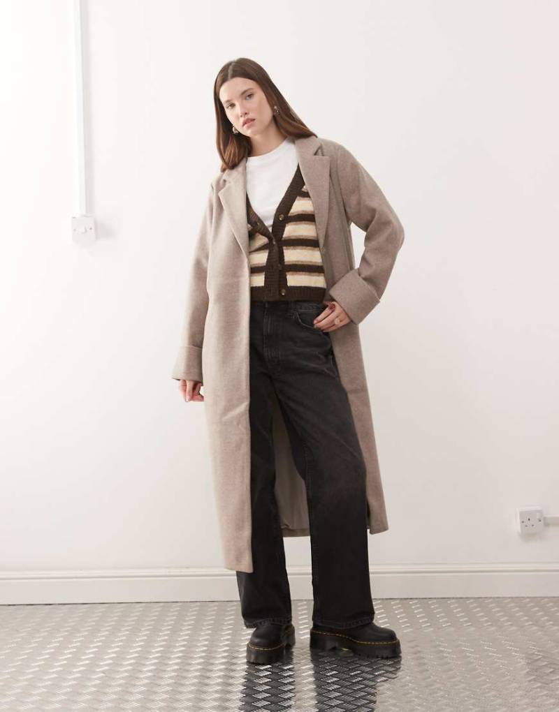 Noisy May - Maxi-Mantel in beiger Wolloptik-Neutral von Noisy May