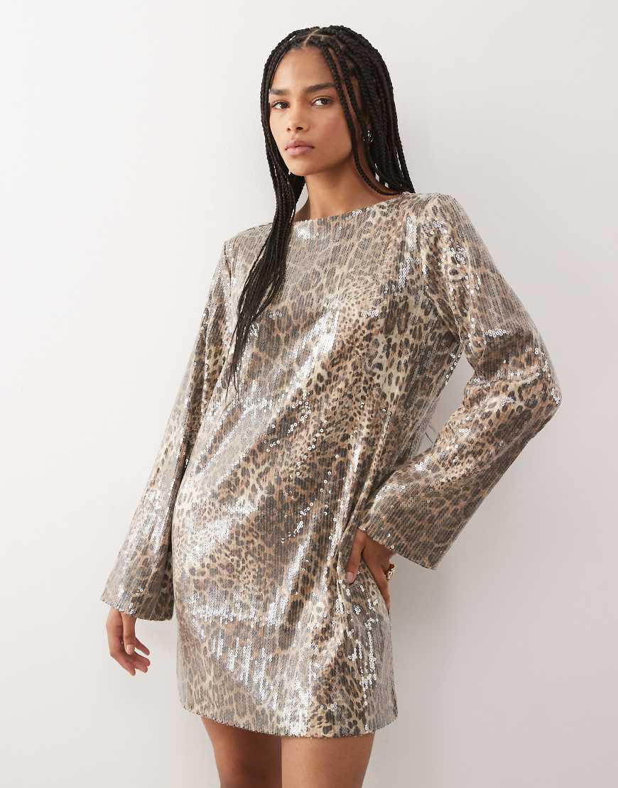 Noisy May - Minikleid mit Rückenausschnitt, Leopardenmuster und Pailletten-Schwarz von Noisy May