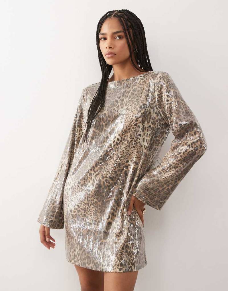 Noisy May - Minikleid mit Rückenausschnitt, Leopardenmuster und Pailletten-Schwarz von Noisy May