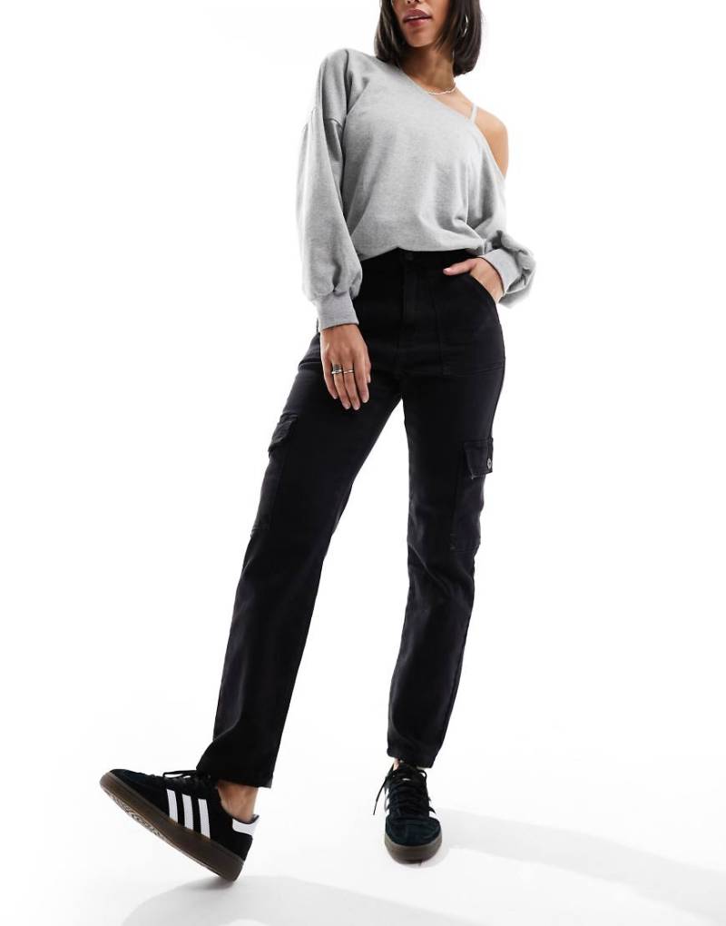 Noisy May - Moni - Cargo-Jeans im Utility-Stil in verwaschenem Schwarz mit hohem Bund von Noisy May