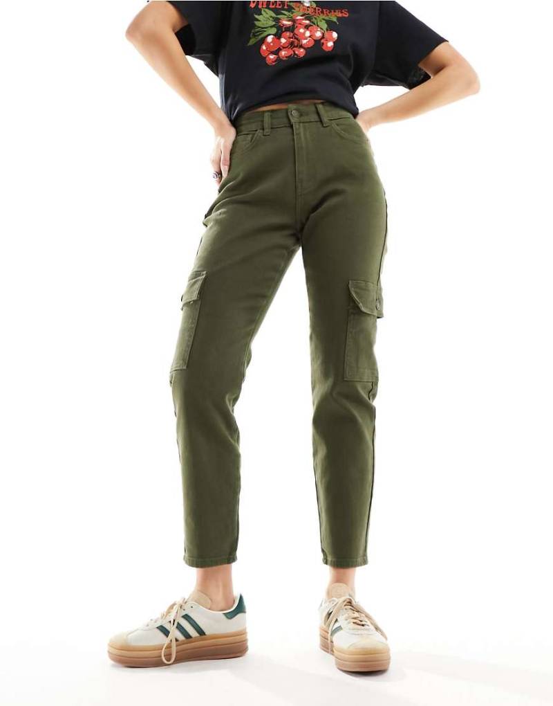 Noisy May - Moni - Cargo-Jeans in Khaki im Utility-Stil mit hohem Bund-Grün von Noisy May