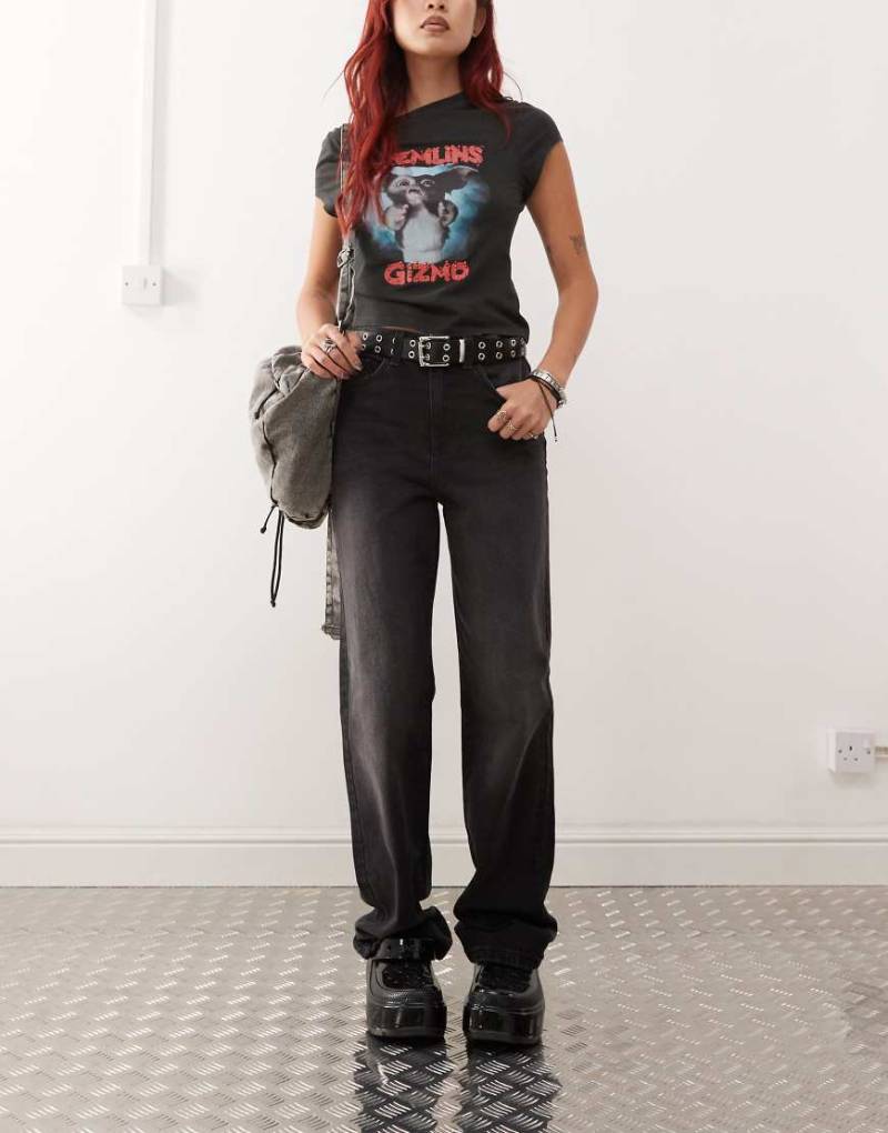 Noisy May - Pixie - Boyfriend-Jeans in verwaschenem Schwarz mit hohem Bund von Noisy May