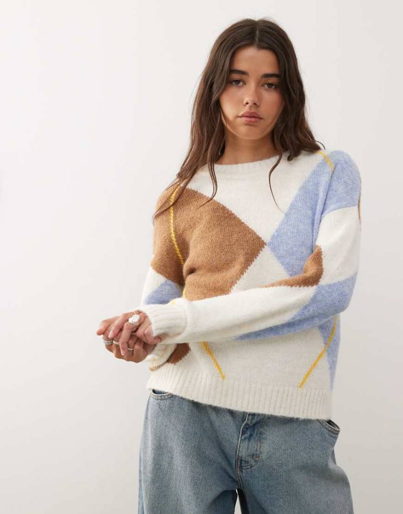 Noisy May - Pullover in Beige mit Rautenmuster-Neutral von Noisy May