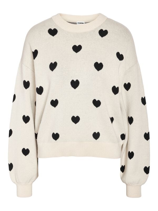 Noisy May Strickpullover - NMCHARLOTT L/S O-NECK KNIT FWD NOOS - XS bis L - für Damen - Größe XS - creme von Noisy May