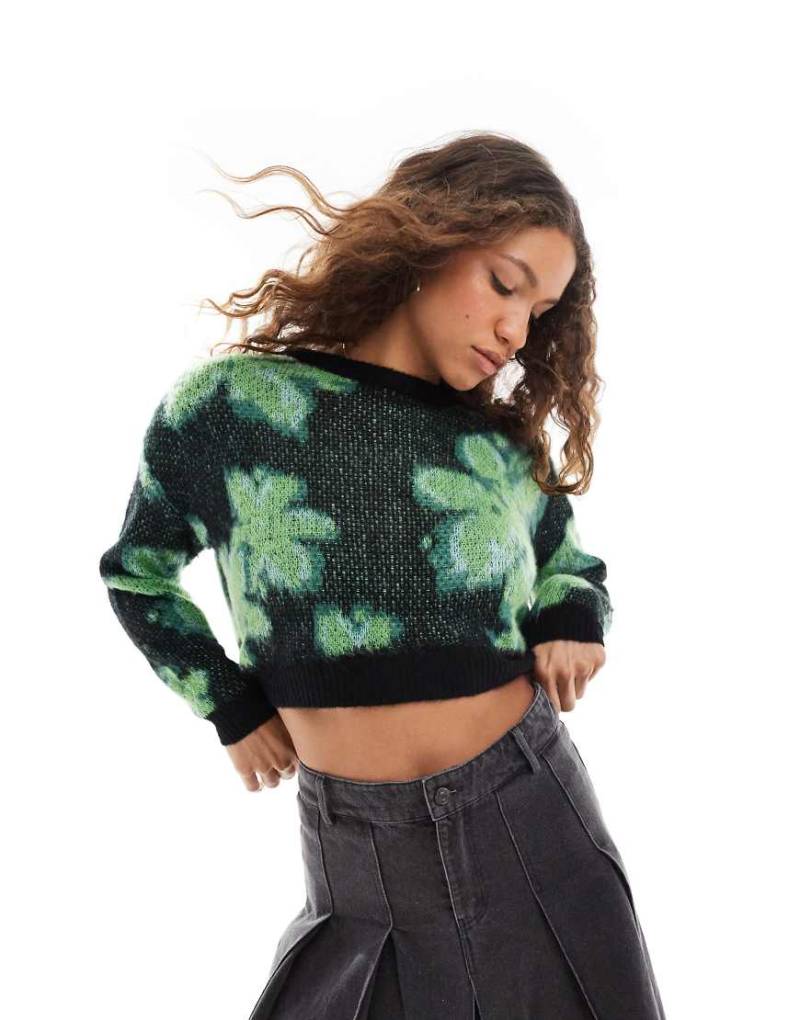 Noisy May - Strukturierter Strickpullover in Schwarz mit Blumenmuster von Noisy May