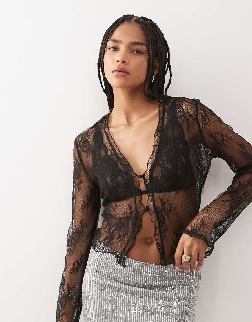 Noisy May - Transparente Strickjacke aus Spitze in Schwarz von Noisy May