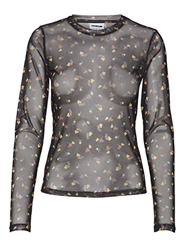 Noisy may A/S Damen Nmjudith L/S Mesh Top Bg Noos Langarmshirt, Black/Aop:flower, XS EU von Noisy may