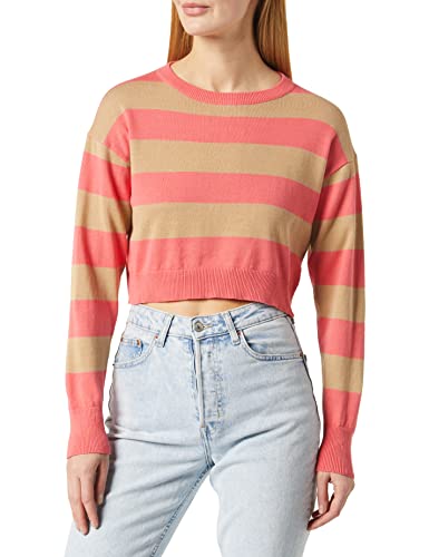 Noisy may A/S Damen Nmzoe L/S O-neck Crop Knit Noos Pullover, Sun Kissed Coral/Stripes:nomad Stripes, S EU von Noisy may