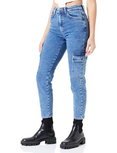 Noisy may Damen Cargo Jeans High Waist Hose Regular Fit Denim Pants NMMONI, Farben:Blau, Größe:25W / 30L, Beinlänge:L30 von Noisy may