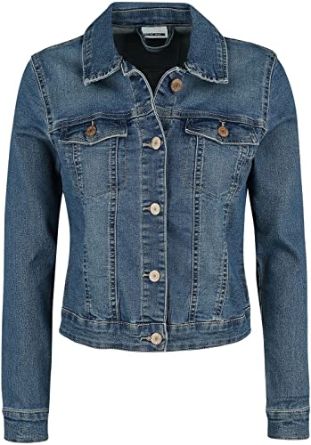 NOISY MAY Damen Kurze Jeansjacke Basic Denim Übergangsjacke Stoned Washed Jacket NMDEBRA, Farben:Blau-2, Größe:XS von Noisy may