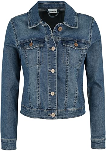 NOISY MAY Damen Kurze Jeansjacke Basic Denim Übergangsjacke Stoned Washed Jacket NMDEBRA, Farben:Blau-2, Größe:S von Noisy may