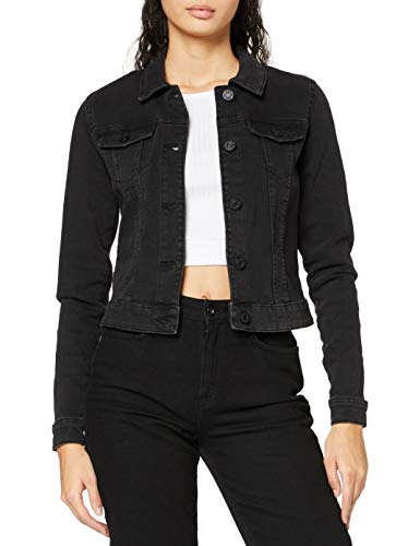 NOISY MAY Damen Kurze Jeansjacke | Basic Denim Übergangsjacke | Stoned Washed Jacket NMDEBRA, Farben:Schwarz, Größe:S von Noisy may