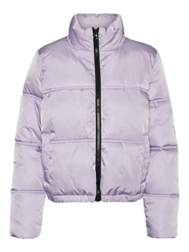 NOISY MAY Damen Kurze Puffer Übergangsjacke | Warme Stepp Jacke ohne Kapuze | Wattierter Blouson NMANNI, Farben:Lila, Größe:M von Noisy may