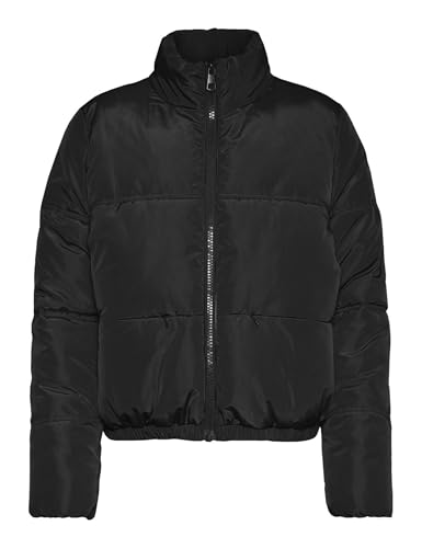 Noisy May Damen Kurze Puffer Übergangsjacke | Warme Stepp Jacke ohne Kapuze | Wattierter Blouson NMANNI, Farben:Schwarz, Größe:L von NOISY MAY