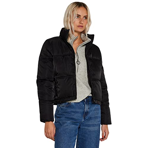 NOISY MAY Damen Kurze Puffer Übergangsjacke | Warme Stepp Jacke ohne Kapuze | Wattierter Blouson NMANNI, Farben:Schwarz, Größe:M von Noisy may