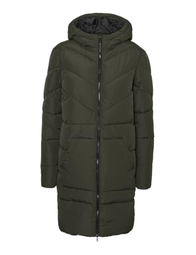 Noisy May Damen Lange Puffer Jacke | Warmer Stepp Wintermantel mit Kapuze | Wattierter Blouson NMDALCON, Farben:Dunkelgrün, Größe:42 von NOISY MAY