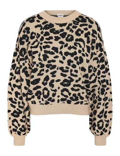NOISY MAY Damen NMCHARLOTT L/S O-Neck Knit FWD NOOS Pullover, Nomad/Pattern:Black Leo, XS von Noisy may