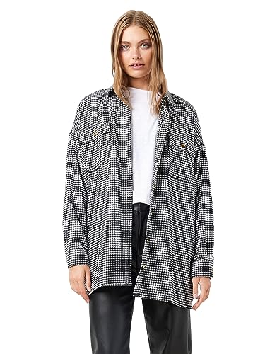 NOISY MAY Damen NMFLANNY L/S Long Shacket BG NOOS Langarmbluse, Bright White/Detail:Black HOUNDSTHOOTH, Medium von Noisy may