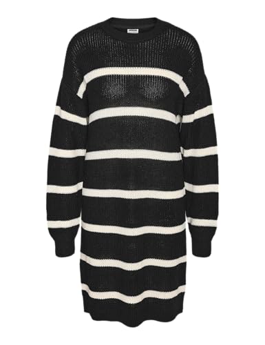 NOISY MAY Damen NMMAYSA L/S O-Neck Knit Dress NOOS Kleid, Black/Stripes:Eggnog, M von Noisy may