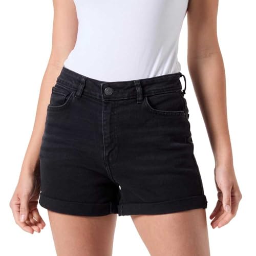 Noisy may Damen Jeansshorts mit Knopfverschluss und umgeschlagenem Saum, Farben:Schwarz, Größe:XL von Noisy may