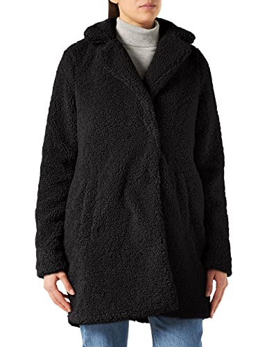 NOISY MAY Damen Langer Kunstfell Mantel | Warme Teddy Winter Jacke | Lamm Plüsch Parka ohne Kapuze NMGABI, Farben:Schwarz, Größe:38 von Noisy may