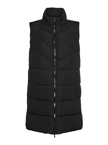Noisy May Damen Winter Weste NMDALCON Lange wattierte Puffer Stepp Jacke mit Zip ohne Ärmel, Farben:Schwarz, Größe:S von Noisy may