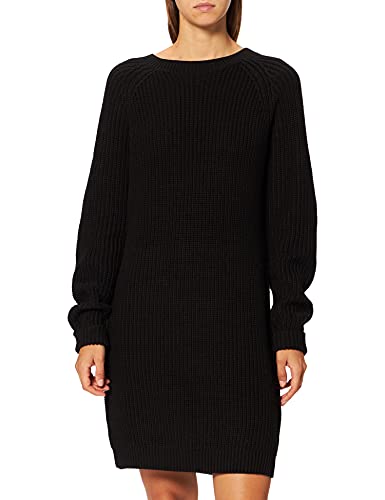 NOISYMAY Damen Langarm Strickkleid | Legeres Dress NMSIESTA Party Jumper | Geripptes Midi Shirt Kleid, Farben:Schwarz, Größe:L von Noisy may