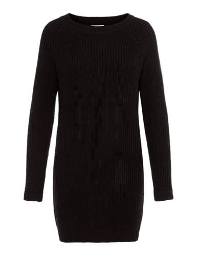 NOISYMAY Damen Langarm Strickkleid | Legeres Dress NMSIESTA Party Jumper | Geripptes Midi Shirt Kleid, Farben:Schwarz, Größe:M von Noisy may
