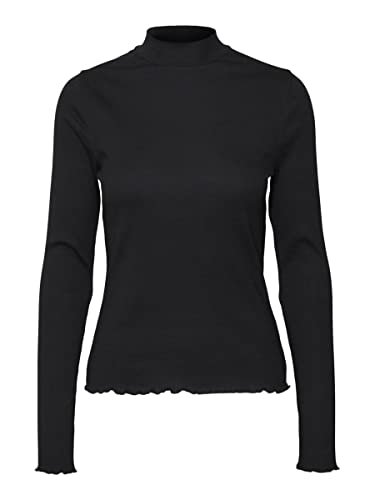 Noisy May Damen Dünnes Langarm Shirt | Basic Rundhals Stehkragen Longsleeve | Stretch Oberteil NMDRAKEY, Farben:Schwarz, Größe:L von Noisy may