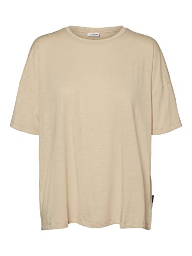 Noisy May Damen Einfarbiges Oversized T-Shirt | Basic Rundhals Kurzarm Top | Shortsleeve Oberteil NMMATHILDE, Farben:Creme, Größe:M von Noisy may