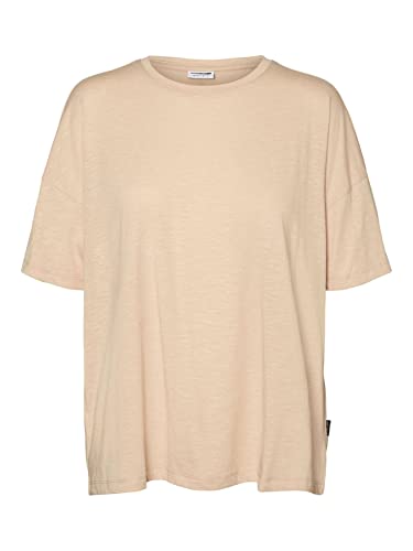 Noisy May Damen Einfarbiges Oversized T-Shirt | Basic Rundhals Kurzarm Top | Shortsleeve Oberteil NMMATHILDE, Farben:Creme, Größe:S von Noisy may