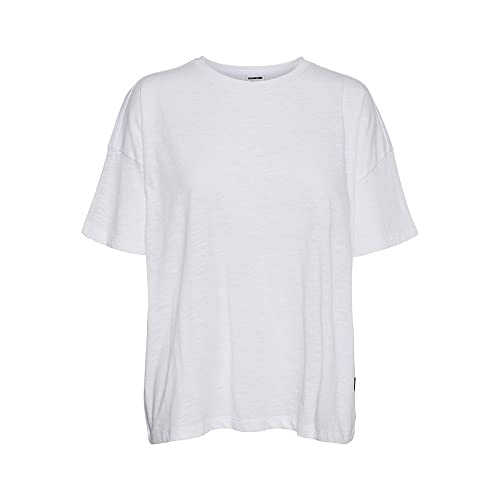 Noisy May Damen Einfarbiges Oversized T-Shirt | Basic Rundhals Kurzarm Top | Shortsleeve Oberteil NMMATHILDE, Farben:Weiß, Größe:XL von Noisy may