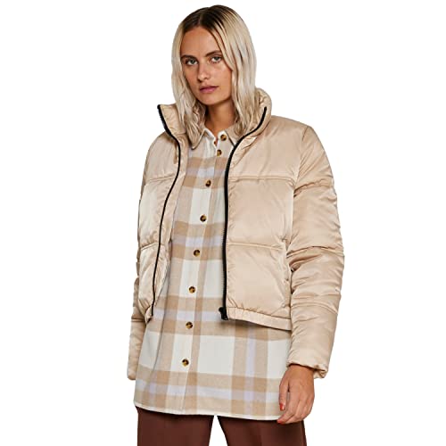 NOISY MAY Damen Kurze Puffer Übergangsjacke | Warme Stepp Jacke ohne Kapuze | Wattierter Blouson NMANNI, Farben:Beige, Größe:L von Noisy may