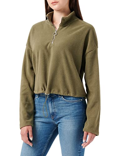 Noisy May Damen Kurzer Fleece Pullover | Rundhals Half Zip Shirt Longsleeve | Einstellbarer Bund NMMISSER, Farben:Olive, Größe:L von Noisy may