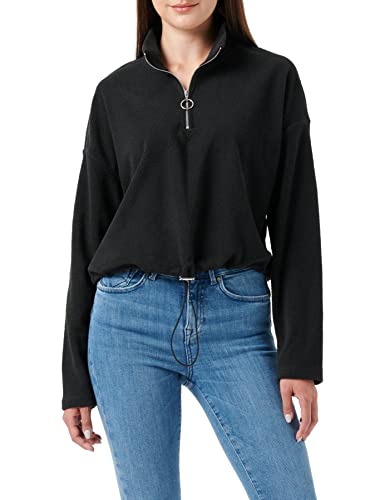 Noisy May Damen Kurzer Fleece Pullover | Rundhals Half Zip Shirt Longsleeve | Einstellbarer Bund NMMISSER, Farben:Schwarz, Größe:XS von Noisy may