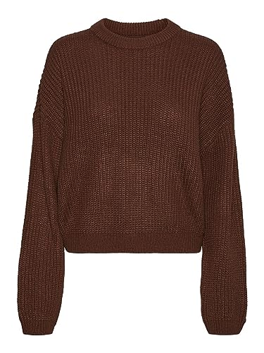 Noisy May Damen Kurzer Strickpullover | Knitted Basic Stretch Sweater | Langarm Rundhals Shirt NMTIMMY, Farben:Dunkelbraun, Größe:M von Noisy may