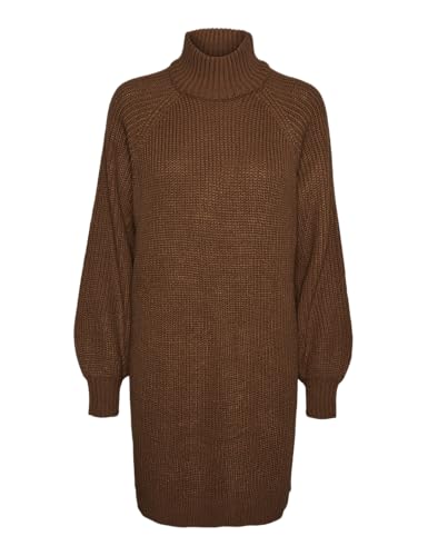 Noisy May Damen Langarm Strickkleid | Regular Fit Mini Pullover Dress | Rundhals Stehkragen Shirt NMTIMMY, Farben:Braun, Größe:XS von Noisy may