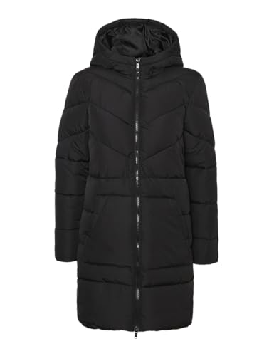 Noisy May Damen Lange Puffer Jacke | Warmer Stepp Wintermantel mit Kapuze | Wattierter Blouson NMDALCON, Farben:Schwarz, Größe:40 von Noisy may