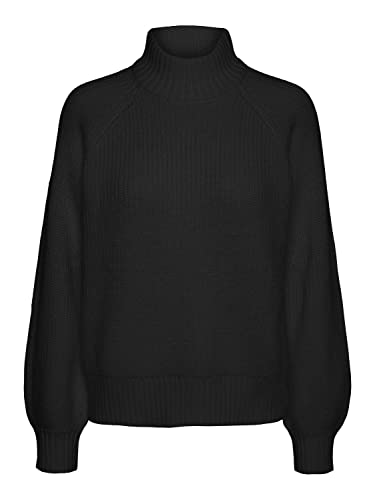 Noisy May Damen Stehkragen Strickpullover | Knitted Basic Stretch Sweater | Langarm Rundhals Shirt NMTIMMY, Farben:Schwarz, Größe:L von Noisy may