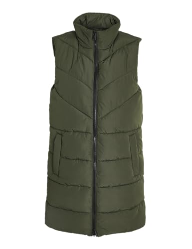 Noisy May Damen Winter Weste NMDALCON Lange wattierte Puffer Stepp Jacke mit Zip ohne Ärmel, Farben:Grün, Größe:XL von Noisy may