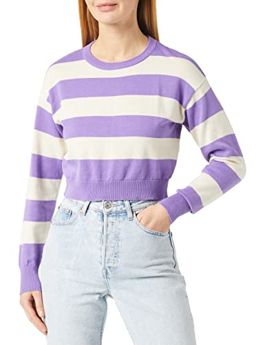 Noisy may A/S Damen Nmzoe L/S O-neck Crop Knit Noos Pullover, Paisley Purple/Stripes:eggnog, L EU von Noisy may