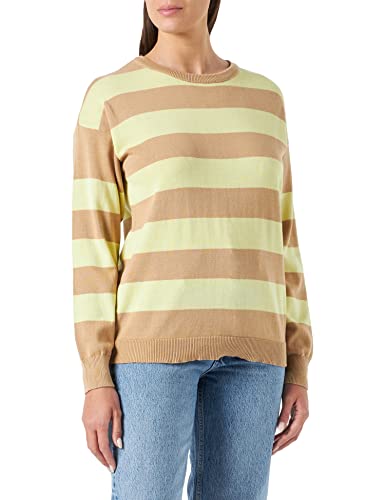 Noisy may A/S Damen Nmzoe L/S O-neck Oversized Knit S* Pullover, Nomad/Stripes:pale Lime Yellow, L EU von Noisy may