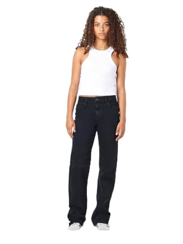 Noisy may Damen Denim Jeans Hose Wide Leg Mid Waist Stretch Pants NMYOLANDA, Farben:Schwarz-2, Größe:26W / 30L, Beinlänge:L30 von NOISY MAY