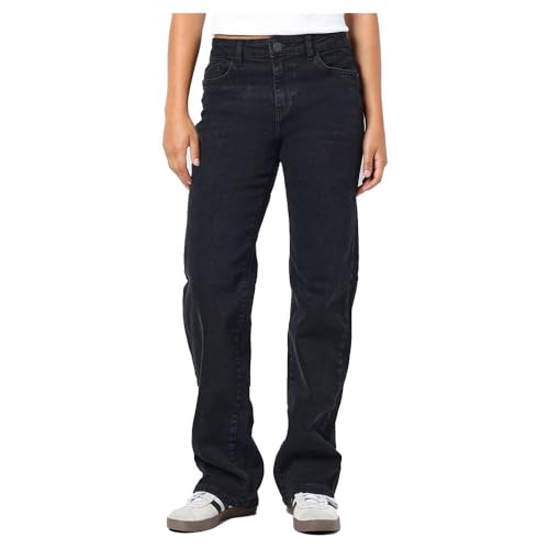 Noisy may Damen Denim Jeans Hose Wide Leg Mid Waist Stretch Pants NMYOLANDA, Farben:Schwarz-2, Größe:27W / 32L, Beinlänge:L32 von NOISY MAY