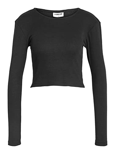 Noisy may Damen Einfarbiges Langarm Crop Top Basic Geripptes Stretch Rundhals Oberteil NMMAYA von Noisy may