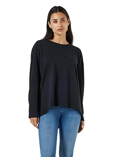 Noisy may Damen Einfarbiges Langarm Shirt Lockeres Basic Stretch Pullover Rundhals Oberteil NMMATHILDE, Farben:Schwarz-2, Größe:S von Noisy may